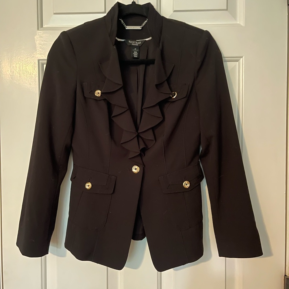 WHBM Ruffle Front Black Blazer Size 2P